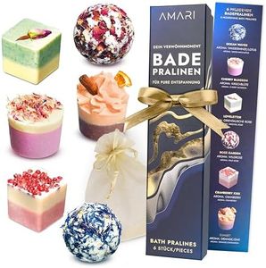 AMARI ® Set de regalo de bombones de baño - 6 bombones de baño veganos - Cesta cosmetica mujer regalo - Bombas para bano - Set belleza mujer regalo