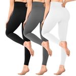 SINOPHANT Pack of 3 Women's High Waist Opaque Black Leggings for Gym Yoga Sports, Black/Grey/White, S-M