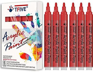 Red Acrylic Paint Marker Pens - 2-3mm Medium Tip, 6 Pack Permanent Red Water Based Paint Pen for DIY Projects, Paintings for Rock, Fabric, Wood, Leather, Metal, Ceramics, Paper, Glass, Plastic