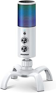 Aokeo USB Gaming Microphone, PC Computer Condenser Mic with Gain,RGB Light for Recording,Podcasting,Streaming,YouTube,Twitch,Skype,Compatible with PS5 PS4 Mac Laptop Desktop（White）