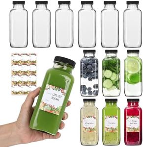 Alotpower 12 oz Glass Bottles with Lids 12Pack, 360ml Glass Bottles for Juicing, Water, Kombucha - Portable Glass Juice Bottles with Lids 12 oz (12fl.oz, Set of 12)