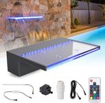 GarveeLife 12" Pool Fountain Acrylic Pool Waterfall Spillway 11.8" x 4.5" x 3.1"(W x D x H) Outdoor Fountain with Pipe Connector, 9 Colors Led Strip Light for Garden Patio Swimming Pool Decoration