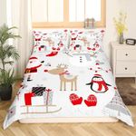 Erosebridal Cute Cartoon Penguin Bedding Set Merry Christmas Duvet Cover King Size Santa Claus Gifts Comforter Cover Happy New Year Xmas Bedspread Cover 3 Piece Christmas Elk Christmas Themed Bedding