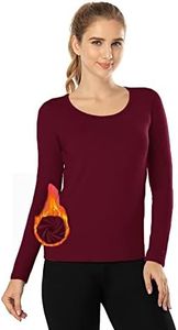 MANCYFIT Womens Thermal Tops Fleece Lined Shirt Long Sleeve Base Layer Scoop Neck Wine Red Large