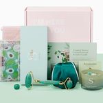 Luxurious Spa-Inspired Beauty Set: 6-Piece Relaxation Kit -Jade Roller, Avocado Eye Masks, Scented Candle with Crystals, Forest Green Headband - The Perfect Women's Birthday Gift for Glowing Skin