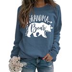 SHAGMTLI Grandma Sweatshirt Womens Grandma Bear Crew Neck Long Sleeve Pullover Casual Lightweight Graphic Pullovers Tops Blue