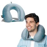 Neodrift TravelNeck - Travel Neck Pillow with Memory Foam Head Support for Airplane, Car, Train, Bus, and Home Use - Ultimate Comfort Velvet Cushion Travel Pillow (Color: Sky Blue)