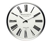 HARRIS & CO. CLOCKMASTERS Luxury Analog Wall Clock Luxury Roman Design - 13 Inch (Metal Frame & Curved Glass)(Silent Sweep Noiseless Technology), Blue