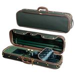 MI&VI Professional Hard-Shell Violin Case 4/4 (Full Size) Luxury Silk Interior | High-Density Foam | Lightweight | Oblong Shape | Adjustable Straps | Hygrometer | Thermometer (Green - Wood)