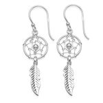 Heather Needham Sterling Silver Dream Catcher Earrings for Women - Size: 12mm x 30mm (44mm with earring wires). Gift boxed 6477