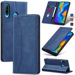 Jasonyu Flip Wallet Case for Huawei P30 Lite,Leather Magnetic Folio Cover with Card Holder,Kickstand - TPU Shockproof Durable Protective Phone Case,Blue