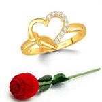 Vighnaharta Valentine Luxury Heart CZ Gold Plated Alloy Ring with Red Rose Ring Box valentine day gift valentineday gift for her gift for him gift for women gift for men Women and Girls [VFJ1709FRG16- ROSE- RED]