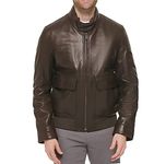 Cole Haan Men's Leather Bomber Jacket, Chocolate, Large