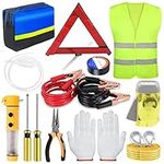 Swpeet 13Pcs Car Roadside Emergency Kit, Safety Triangle Warning and Reflective Safety Vest, Jumper Cables, Tow Strap, Flashlight, Glove, Vehicle Auto Truck Safety Emergency Road Side Assistance Kits