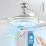 FIMEI Ceiling Fan with Retractable Blades, 42.13'' Silent Invisible Fan with Bluetooth Audio, Remote Control & APP, 6 Reversible Speeds and 3 Color Temperatures, Modern Fan Lighting for Living Room