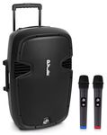 Pyle Portable PA System, Powerful Bluetooth Speaker with 2 Wireless Mics, 1600W, Trolley Handle & Wheels, Long Battery Life, Enhanced Audio for Karaoke, DJs, Events & Public Speaking