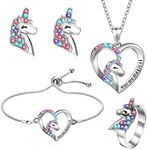 Smilcloud 4 PCS Girls Jewelry Set Unicorn Mermaid Necklace Bracelet Set and Earrings Ring with Present Box Jewelry Favors Set Birthday Gift for Little Girl Daughter Granddaughter Niece