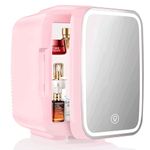 YASHE Mini Fridge for Bedroom, Skincare Fridge with LED Light Mirror, 4L Small Fridge Portable,220V AC/ 12V DC Thermoelectric Warmer & Cooler for Car Office Dorm (Pink)