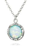 Shimmering 925 Sterling Silver Necklace with Round Created White Opal Pendant, 18" + 4" Extender