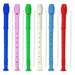 6 Pack 8 Hole Soprano Recorders Descant Flute With Cleaning Rod German Style for Beginner Graduation or Back to School Gift (blue, pink, white, green, red & dark blue)