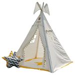 Play Tents Kids Teepee Tent Play House for Three Kids,Rainbow,2 Star Cushions Free,Indoor&Outdoor,Portable Tent,Breathable Cotton Fabric,Carry Case (Color-Grey) (122x122x151cm), 1 Tent House Theme