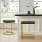 PHI VILLA 24" Bar Stools Set of 2 - Thick Cushion Metal Steel Frame Base with Footrest, Counter Height Bar stools