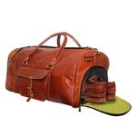 ALASKA EXPORTS Genuine Leather Duffle Bag with Shoe Compartment | Weekender Bags | Overnight Holdall | Travel Duffels | Carry-On Luggage - Brown (24" x 12" x 12")