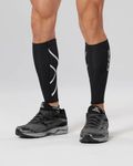 2XU Compression Calf Guards for Lower Leg Support and Recovery, Black/Black, Large