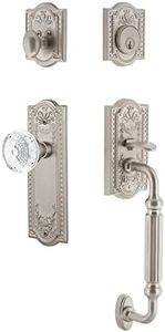 Nostalgic Warehouse 755828 Plate F Grip Entry Set Crystal Meadows Knob, Backset Size: 2.375", Satin Nickel