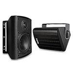 iHome IHSI-W400BT-PR-BLK Bluetooth Indoor/Outdoor All Weather Weatherproof 4" Inch Small 100W Watt Wall/Ceiling Mounted Surround Sound Powered Patio Speakers System Pair in Home Party Enclosure