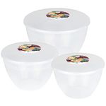 Just Pudding Basins 3 Larger Clear Pudding Basin Bowl Sizes and Lids in 1 Set, 1x 1.5 Pint (850ml), 1x 2 Pint (1.14lt), 1x 3 Pint (1.71lt)