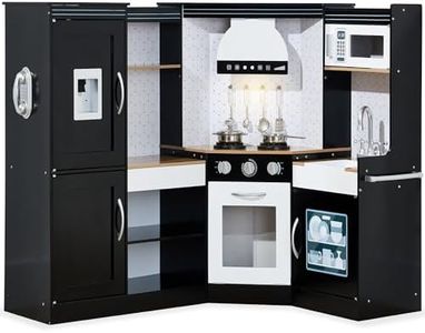 Best Choice Products Pretend Play Corner Kitchen, Ultimate Interactive Wooden Kids Playset w/Lights & Sounds, Ice Maker, Hood - Black