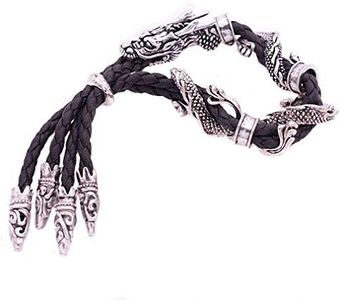 tqyzkh Antique Silver Jewelry Vintage Stylish Red Rope Crystal Rhinestone Dragon Bracelets & Bangles for Women Black Rope
