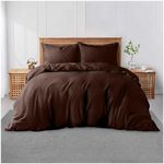 Plain Lightweight Duvet Cover Sets, Polycotton Percale Duvet Cover King Bed Set With Pillow Cases, Breathable Comforter Set Plain Dyed Bedding Sets King Size Duvet Cover Set, Chocolate