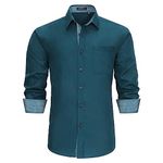 HISDERN Mens Shirts Teal Long Sleeve Shirt for Men Formal Button Shirts Causal Regular Fit Dress Shirt 3XL