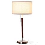 Brightech Carter LED Bedside Lamp - Compact Table & Desk Reading Lamp for Bedroom, Living Room, Office - Modern Nightstand & Side Lamp with Soft Ambient Light - Stainless Steel & Wood Finish