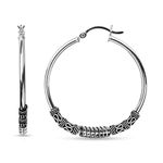 LeCalla 925 Sterling Silver Bali Hoop Earrings Jewelry Oxidized Balinese Click-Top Large Hoop Earrings for Women - 60mm