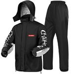 iCreek Motorcycle Rain Suit for Men and Women Waterproof Rain Gear Resistant Raincoat Outdoor Fashion with Hood, Black and Grey, Medium