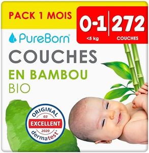 PureBorn 272 Couches Taille 1 (0-5 kg), Ultra-Absorbantes, Hypoallergéniques, Couches douces pour Bébé 0-3 mois, Testées Dermatologiquement, Anti-fuites, Écologiques en Bambou Naturel