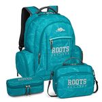 Roots Original 3-in-1 Matching Water Resistant Backpack and Lunch Bag Set with Bonus Pencil Case - Made From 100% Recycled Fabrics - 33 litres, Blue, Large