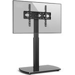 RFIVER TV Floor Stand Tall TV Stand with Bracket for 32 to 65 inch TVs, Slim Corner TV Stand Height Adjustable Swivel TV Stand with Glass Base Max VESA 400x400mm up to 35kg, Black