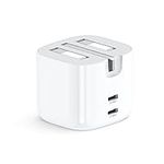 UGREEN 40W USB C Charger 2-Port 20W USB C Plug, Foldable Fast Charger Compatible with iPhone 17/16/15/15 Pro/15 Pro Max/14/14 Pro/14 Pro Max/13/12, iPad Pro/Air, Galaxy S25/S24, Pixel 9/8