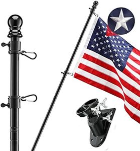 SANDEGOO Flag Pole Kit for House, 7FT Flag Pole with Wall Mounted Bracket and American Flag Rustproof Tangle Flag Pole for House Yard Residential or Commercial Black