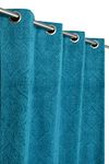 Kiara Creations 1 Piece Velvet Emboss Damas Room Darkening Aqua, Floral, Opaque, Grommet Curtains For Window 5 Feet