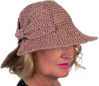 Clara Bow Women's Large Foldable Handmade Pink Raffia Hat & Gift/Storage Envelope