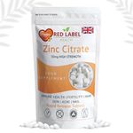 Zinc Citrate High Strength 50mg Easy-to-Swallow 365 vegan Tablets 1 Year Supply High Absorption zinc Supplements for Men & Women Immune System, Fertility, Bones, Vision, Skin, and Nail