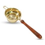 Mittal Teas | Medium Brass Strainer | Easy to Use | Perfect for Tea and Coffee with Long Handle for Firm Grip and Easy Straining | Medium Wooden Handle Strainer