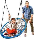 Serenelife Hanging Netted Seat Swing - 35.5" Diameter Kids Indoor Outdoor Round Circle Saucer Swing for Trees or Swing Sets - All-Season UV Resistant Rope Swing Net Seat