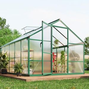 8×10 FT Greenhouse, Large Walk in Greenhouses for Outdoors and Garden Planting, Polycarbonate Greenhouse with Enhanced Aluminum Frame, Green Houses with Quick Setup Structure and Roof Vent, Green