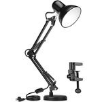 AmeriTop Metal Desk Lamp, Black, Adjustable Arm, 18" Extension, UL-Listed